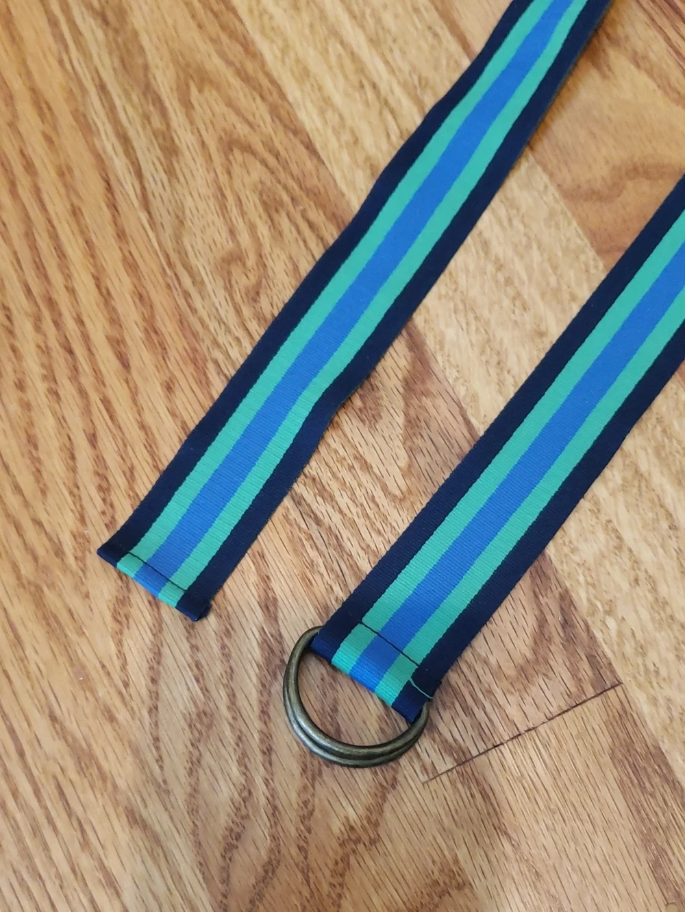 Striped Navy, Teal & Aqua Fabric Belt with D-Ring